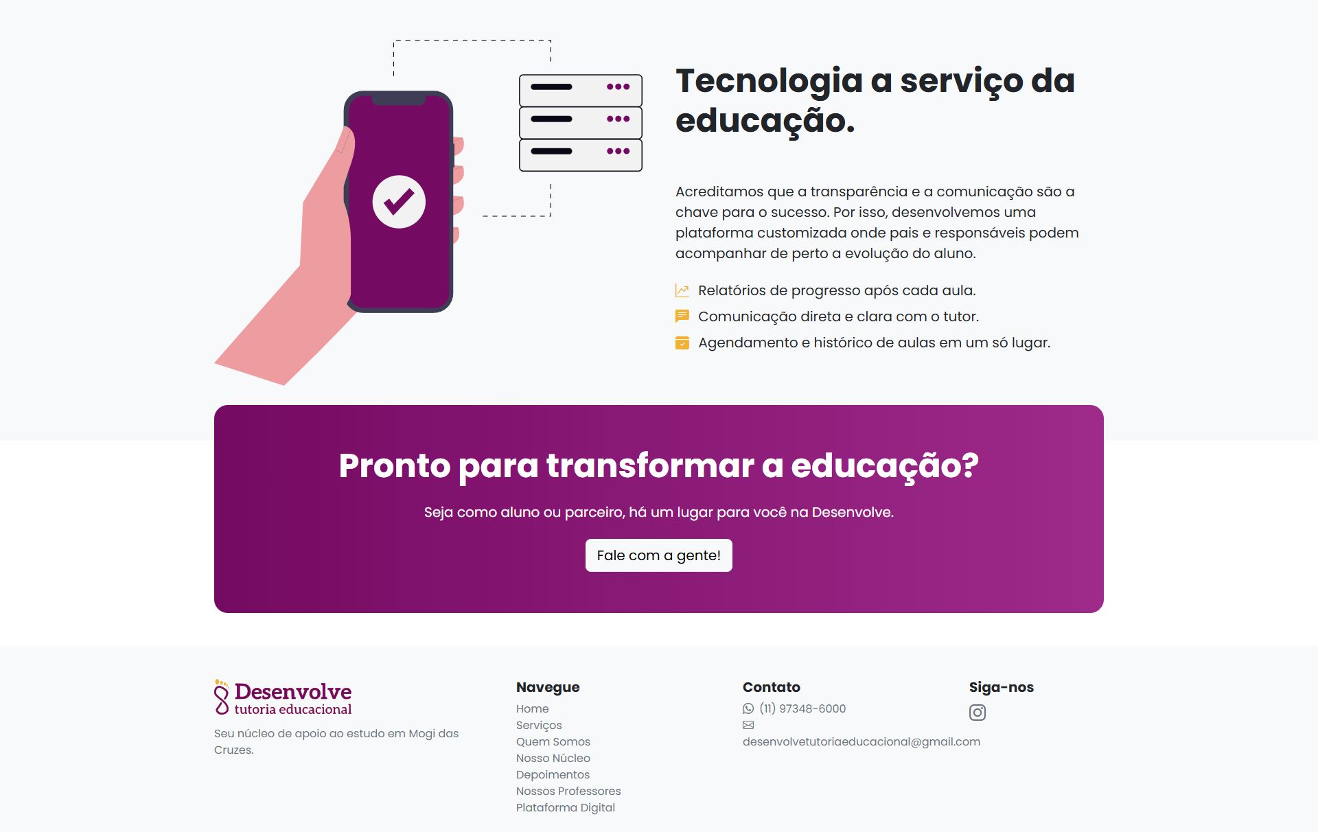 Print do site Desenvolve Tutoria
